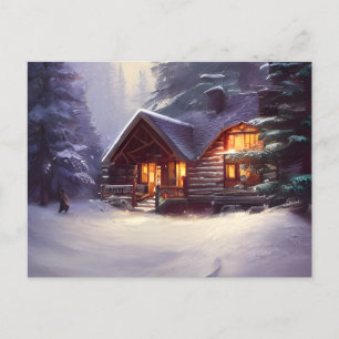 Mystical Rustic Log Cabin Amongst The Evergreens Postcard