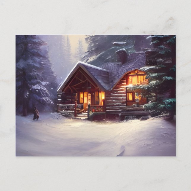Mystical Rustic Log Cabin Amongst The Evergreens Postcard (Front)