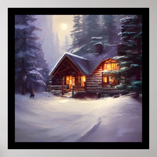 Mystical Rustic Log Cabin Amongst The Evergreens Poster (Front)