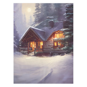 Mystical Rustic Log Cabin Amongst The Evergreens Tablecloth
