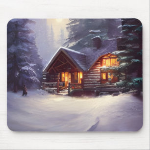 Mystical Rustic Log Cabin In Amongst The Evergreen Mouse Mat