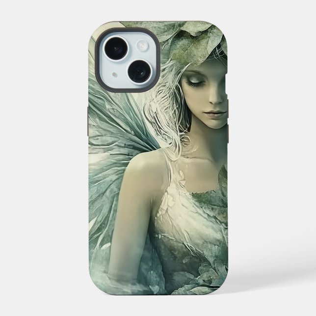Mystical Sage Green Fairy iPhone 15 Case (Back)