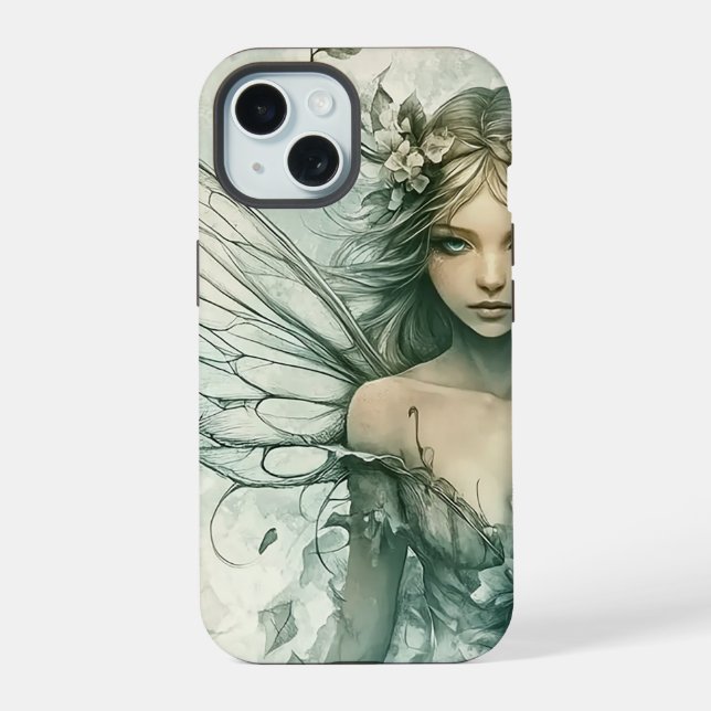 Mystical Sage Green Fairy iPhone 15 Case (Back)