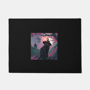 Mystical Sakura Black Cat Witch Hat for Halloween Doormat