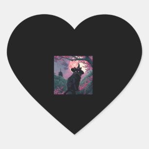 Mystical Sakura Black Cat Witch Hat for Halloween Heart Sticker