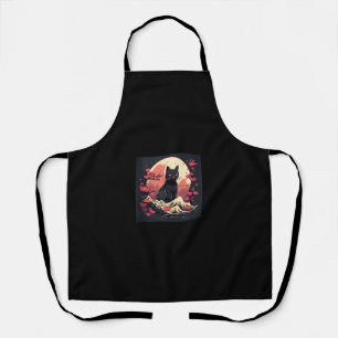 Mystical Sakura Night_ Black Cat with Full Moon Apron