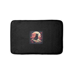 Mystical Sakura Night_ Black Cat with Full Moon Bath Mat
