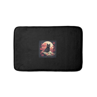Mystical Sakura Night_ Black Cat with Full Moon  Bath Mat