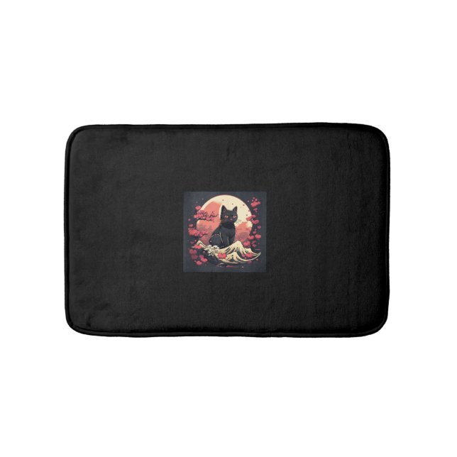 Mystical Sakura Night_ Black Cat with Full Moon  Bath Mat (Front)