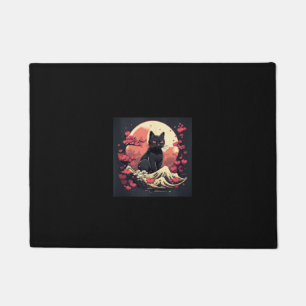 Mystical Sakura Night_ Black Cat with Full Moon Doormat