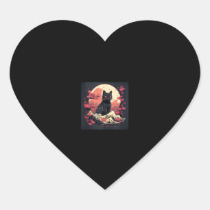 Mystical Sakura Night_ Black Cat with Full Moon Heart Sticker