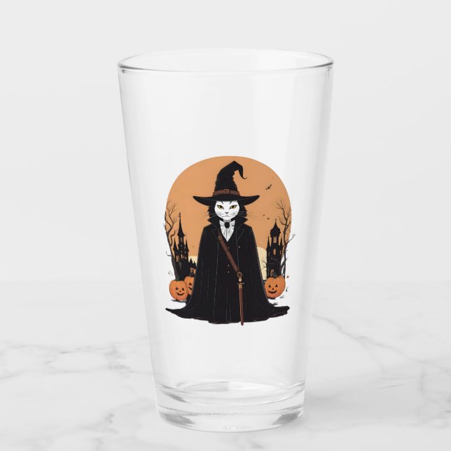 Mystical Salem Black Cat with Pumpkins Glass (Front)