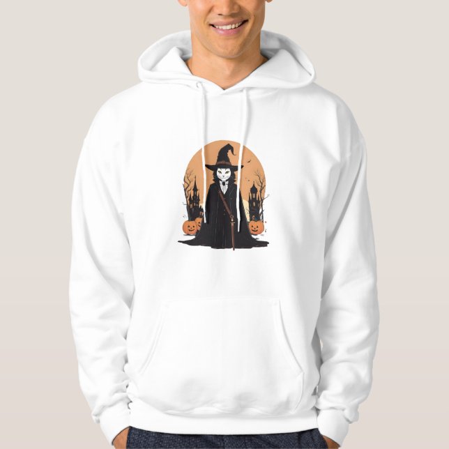 Mystical Salem Black Cat with Pumpkins Hoodie (Front)
