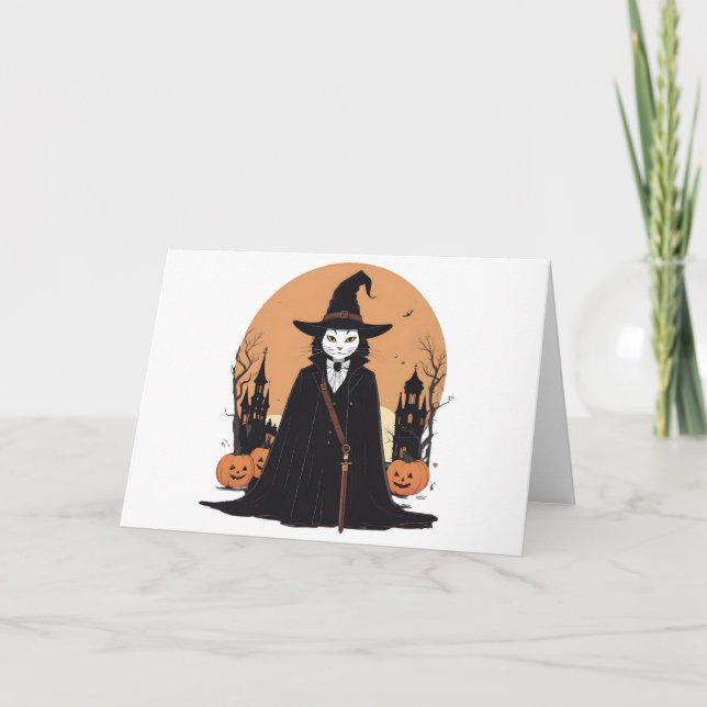Mystical Salem Black Cat with Pumpkins Invitation (Front)
