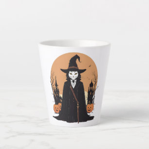 Mystical Salem Black Cat with Pumpkins Latte Mug