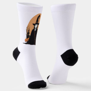 Mystical Salem Black Cat with Pumpkins Socks