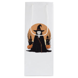 Mystical Salem Black Cat with Pumpkins Wine Gift Bag