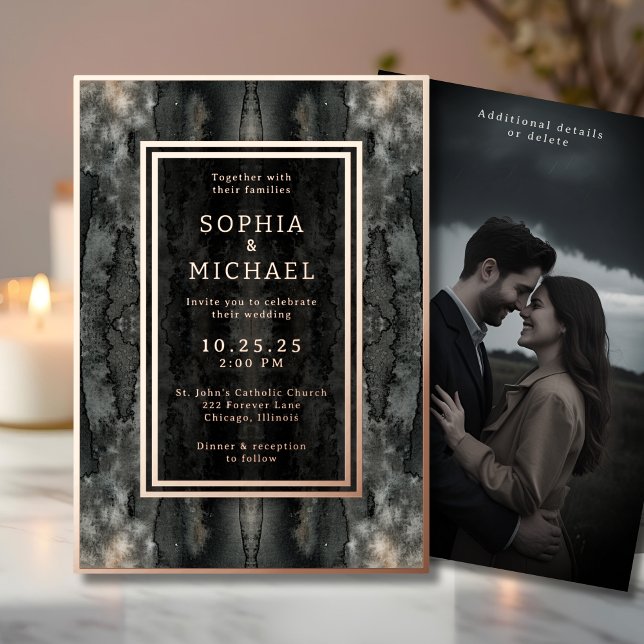Mystical Save the Date Photo Romantic Gothic Dark Foil Holiday Card (Creator Uploaded)