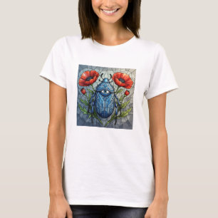 Mystical Scarab Beetle All Seeing Eye Poppy Flower T-Shirt