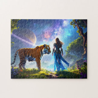 Mystical Scifi Fantasy Tiger and Goddess Warrior  Jigsaw Puzzle