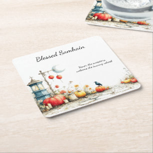 Mystical Seasons   Samhain Witchy Design Square Paper Coaster