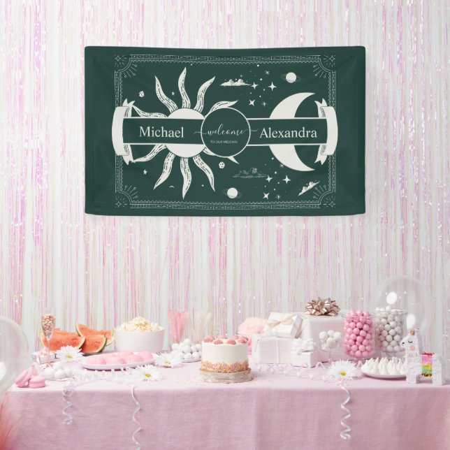  Mystical Silver and Green Sun Moon Wedding Banner (Party)
