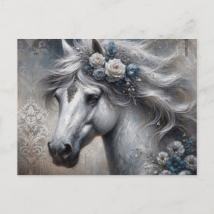 Mystical Silver Horse Oil Painting Fine Art Style Postcard