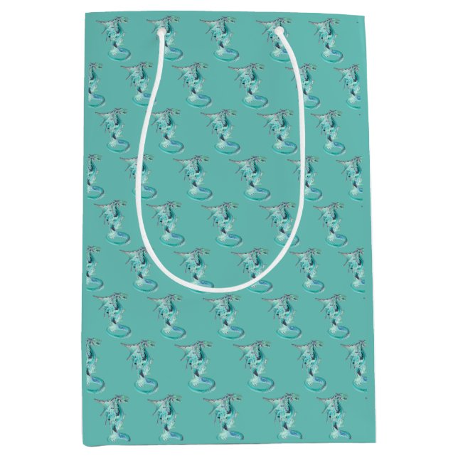 Mystical Sky Dragon in Teal Medium Gift Bag (Front)