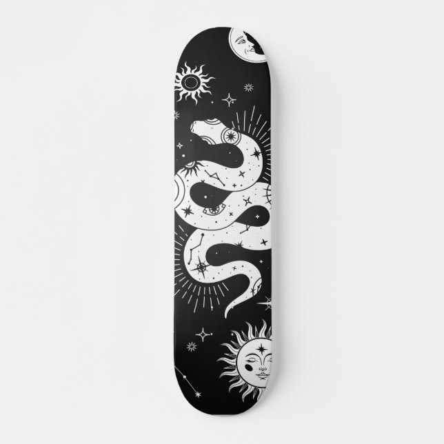 Mystical snake moon & stars skateboard (Front)