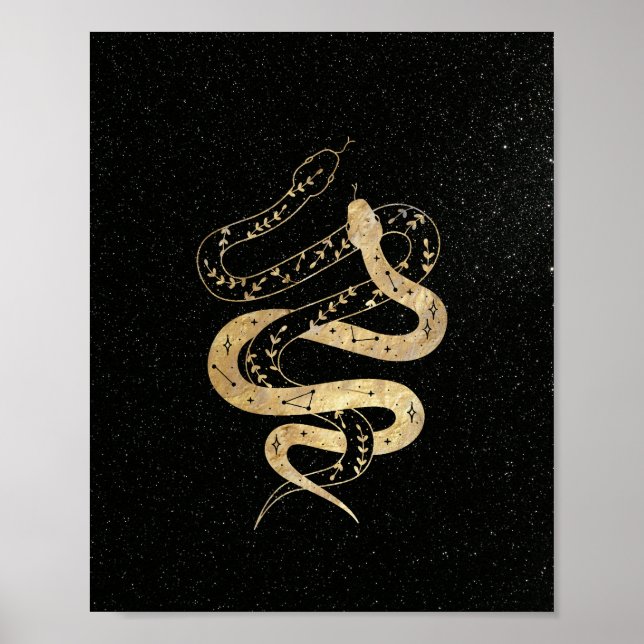 Mystical Snakes in Gold Black Background Stars Pos Poster (Front)