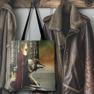 Mystical Sorceress Wolf Guardian Stone Portal  Tote Bag
