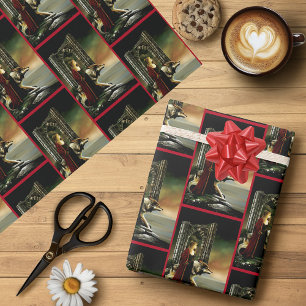 Mystical Sorceress Wolf Guardian Stone Portal  Wrapping Paper