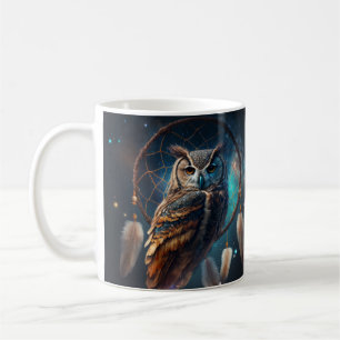 Mystical Space Owl with Dreamcatcher Art Coffee Mug