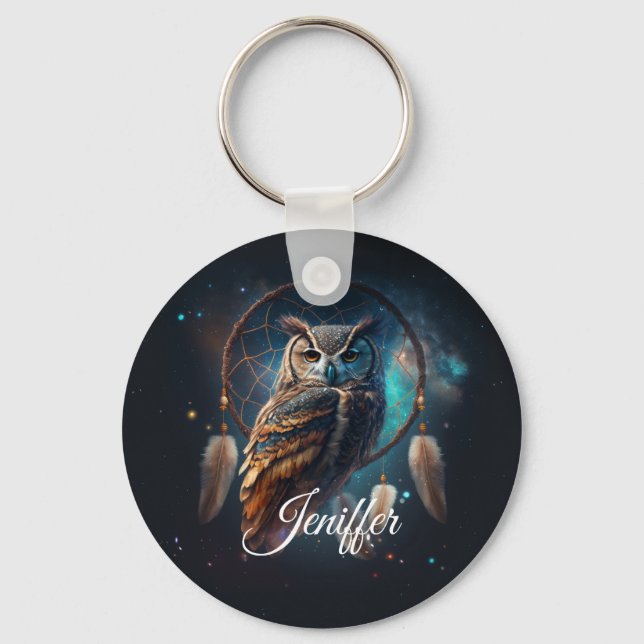 Mystical Space Owl with Dreamcatcher Art        Key Ring (Front)