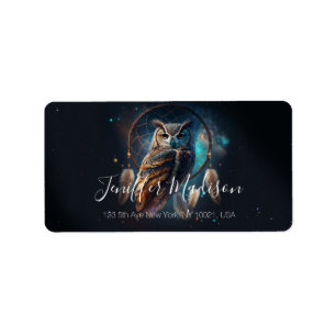 Mystical Space Owl with Dreamcatcher Art Label