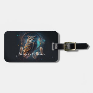 Mystical Space Owl with Dreamcatcher Art Luggage Tag