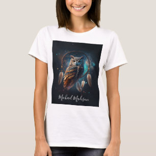 Mystical Space Owl with Dreamcatcher Art T-Shirt