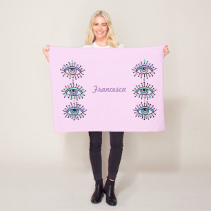 Mystical Spiritual Eyes Pink Fleece Blanket