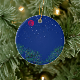 Mystical Starry Night Landscape Ceramic Tree Decoration