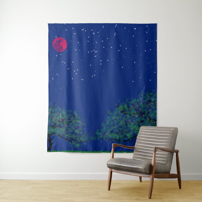 Mystical Starry Night Landscape Tapestry (In Situ)