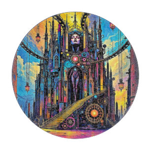 Mystical Steampunk Cathedral Cutting Board