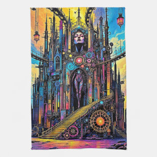 Mystical Steampunk Cathedral Tea Towel