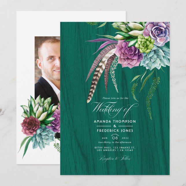 Mystical Succulent Bohemian Wedding Invitation (Front/Back)