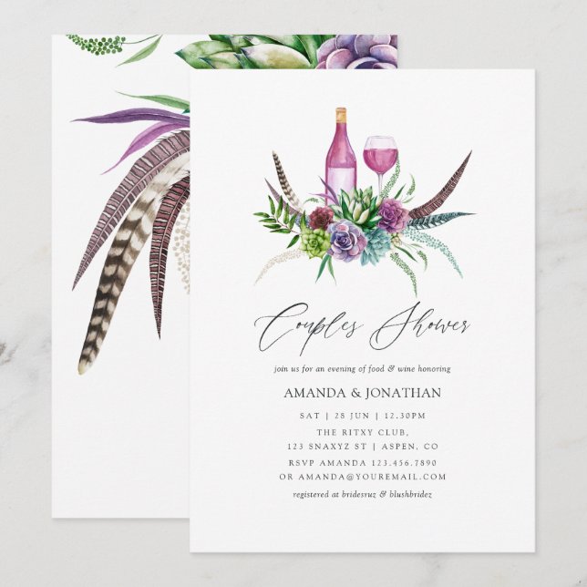Mystical Succulent Couples Shower Wine Tasting Invitation (Front/Back)