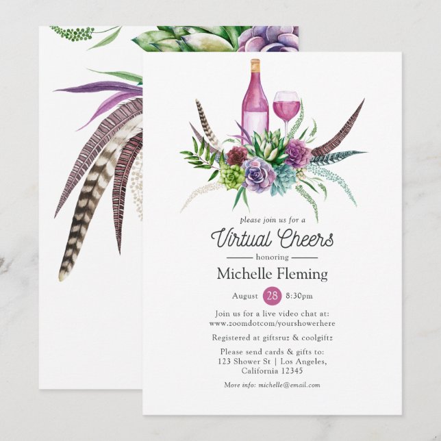Mystical Succulent Wine Virtual Bridal Shower Invitation (Front/Back)