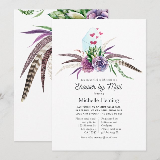 Mystical Succulents Bridal Shower by Mail Invitation (Front/Back)
