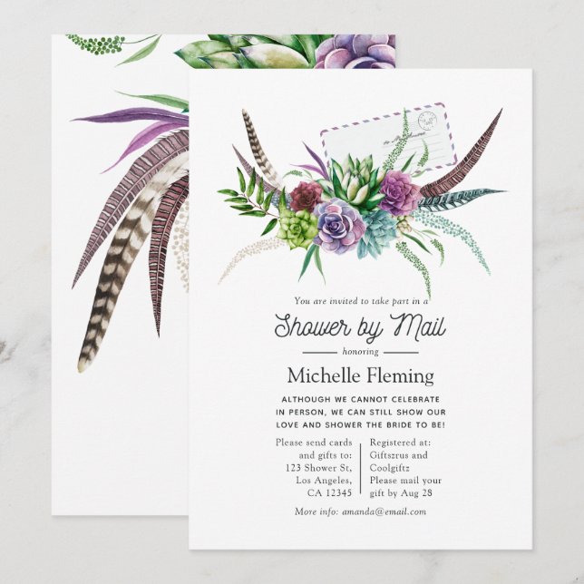 Mystical Succulents Bridal Shower by Mail Invitation (Front/Back)