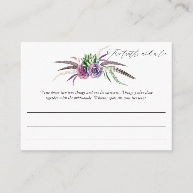 Mystical Succulents Bridal Shower Game Enclosure Card (Front)