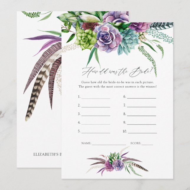Mystical Succulents Bridal Shower Game Invitation (Front/Back)
