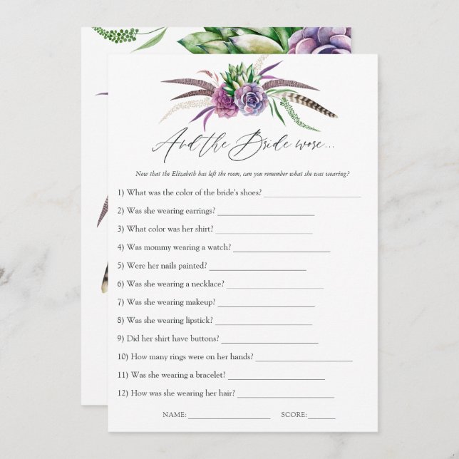 Mystical Succulents Bridal Shower Game Invitation (Front/Back)